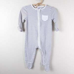 Mori Zip Up Sleepsuit Kids 6-9M White Black Striped Bamboo Organic Cotton